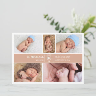 Pastel Houten Fotocollage Geboorteaankondigingskaa Kaart