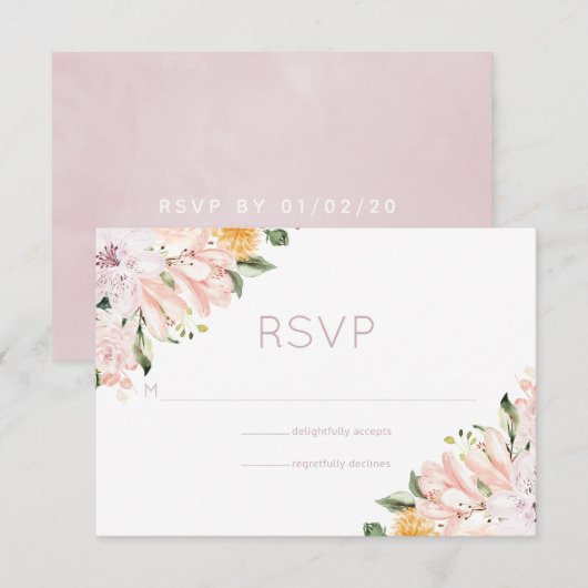 Pastel Hues Floral Wedding RSVP Kaartje (Voorkant / Achterkant)