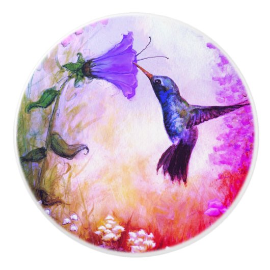 Pastel Hummingbird Ceramic Knob Keramische Knop (Voorkant)