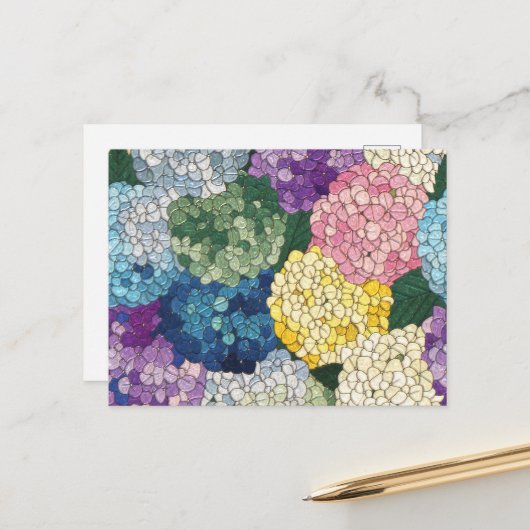 Pastel Hydrangea Bloemige Nep Gebrandschilderde Gl Briefkaart (Voorkant / Achterkant in situ)