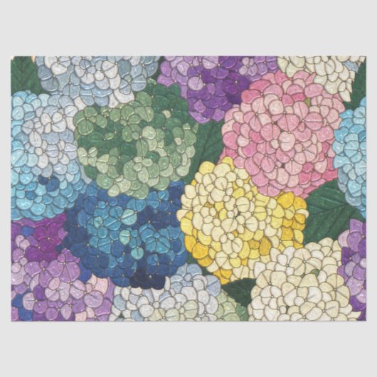 Pastel Hydrangea Bloemstuk Nep Gebrandschilderd Gl Tissuepapier (Voorkant)
