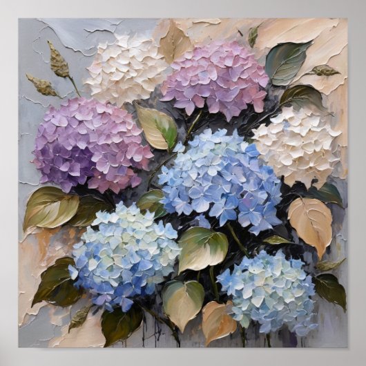 Pastel Hydrangea Bouquet – Textured Floral Poster (Voorkant)