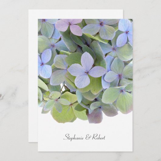 Pastel Hydrangea bruiloft uitnodigingen, grijze te Kaart (Voorkant / Achterkant)