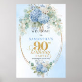 Pastel Hydrangea Eucalyptus 90ste verjaardag welko Poster (Voorkant)