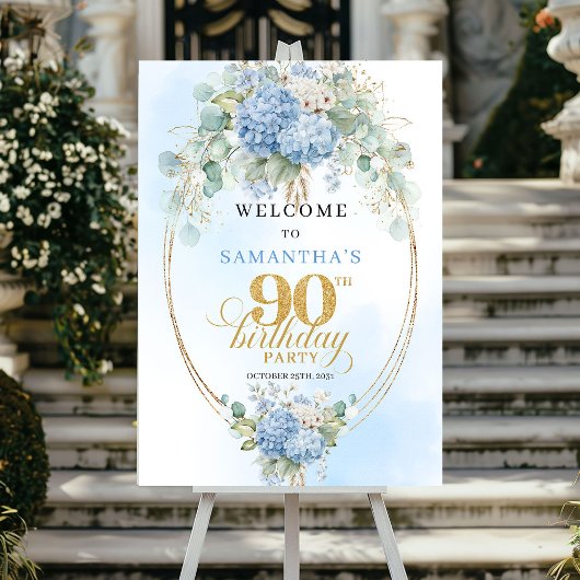 Pastel Hydrangea Eucalyptus 90ste verjaardag welko Poster