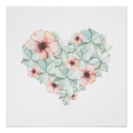Pastel Hydrangea Floral Heart Poster Print