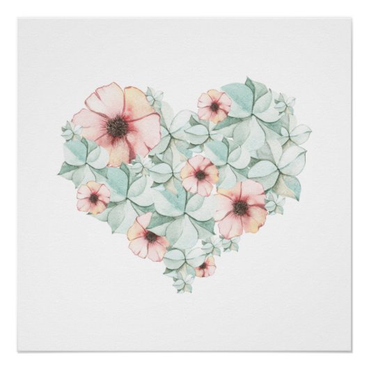 Pastel Hydrangea Floral Heart Poster Print (Voorkant)