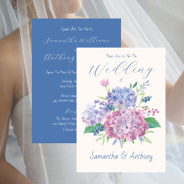 Pastel Hydrangea Flowers, Blue Wedding Invitation Kaart