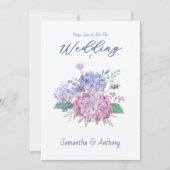 Pastel Hydrangea Flowers, Blue Wedding Invitation Kaart (Voorkant)
