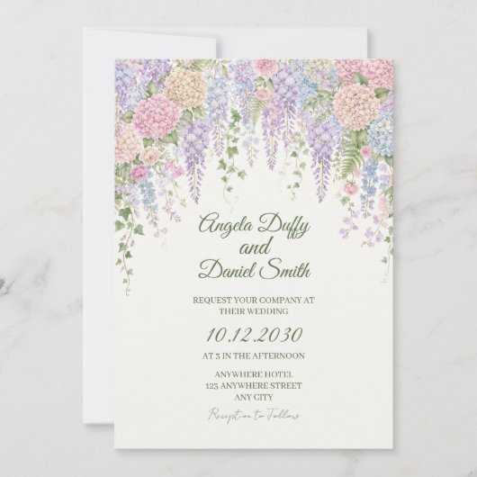 Pastel Hydrangea Huwelijksuitnodiging Kaart (Voorkant)