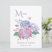 Pastel Hydrangeas bruiloft Menu (Staand voorkant)