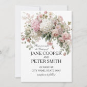 Pastel hydrangea's en rozen Budget Bruiloft Kaart (Voorkant)