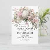 Pastel hydrangea's en rozen Budget Bruiloft Kaart (Staand voorkant)