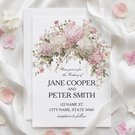 Pastel hydrangea's en rozen Budget Bruiloft Kaart
