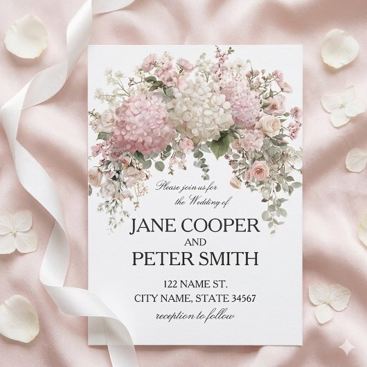 Pastel hydrangea's en rozen Budget Bruiloft Kaart