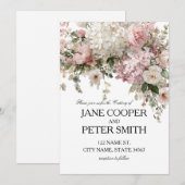 Pastel hydrangea's en rozen. Budget Bruiloft Kaart (Voorkant / Achterkant)