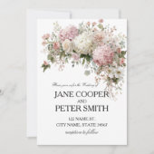Pastel hydrangea's en rozen Budget Bruiloft Kaart (Voorkant)