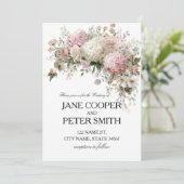 Pastel hydrangea's en rozen Budget Bruiloft Kaart (Staand voorkant)