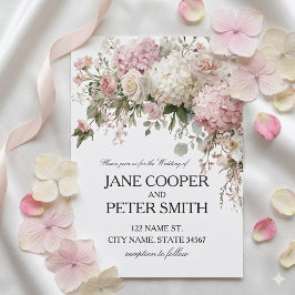Pastel hydrangea's en rozen Budget Huwelijks Uitno Kaart