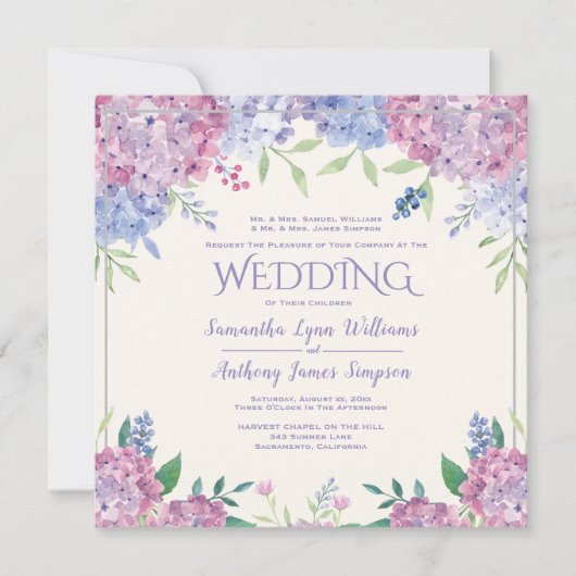 Pastel Hydrangeas - Floral Wedding Kaart (Voorkant)