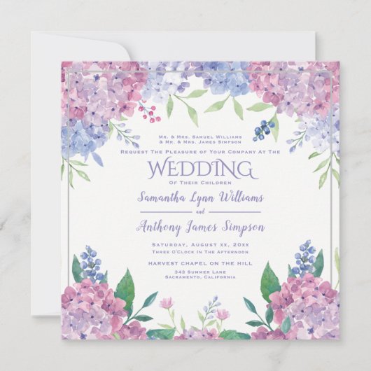 Pastel Hydrangeas - Floral Wedding Kaart (Voorkant)
