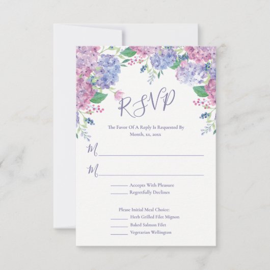 Pastel Hydrangeas, Floral Wedding RSVP Kaartje (Voorkant)