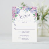 Pastel Hydrangeas, Floral Wedding RSVP Kaartje (Staand voorkant)