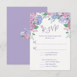 Pastel Hydrangeas, Floral Wedding RSVP Kaartje