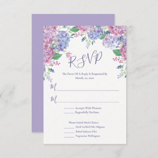 Pastel Hydrangeas, Floral Wedding RSVP Kaartje (Voorkant / Achterkant)