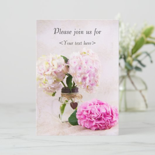 Pastel Hydrangeas in Mason Jar Birthday Invite Kaart (Staand voorkant)