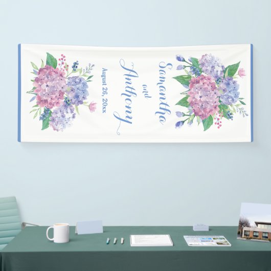 Pastel Hydrangeas - Verticale bruiloft Banner (Beurs)