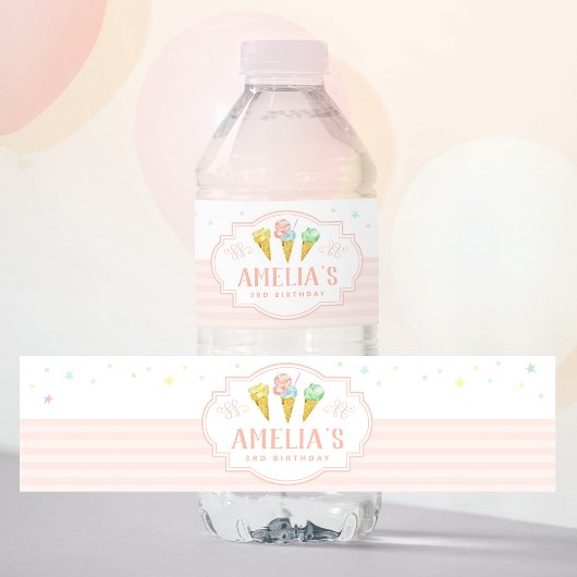 Pastel Ice Cream Birthday Water Bottle Label Waterfles Etiket