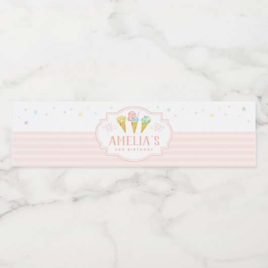 Pastel Ice Cream Birthday Water Bottle Label Waterfles Etiket (Enkel label)