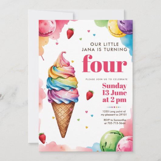 Pastel Ice Cream Cone Birthday | Girl’s Sweet  Kaart (Voorkant)