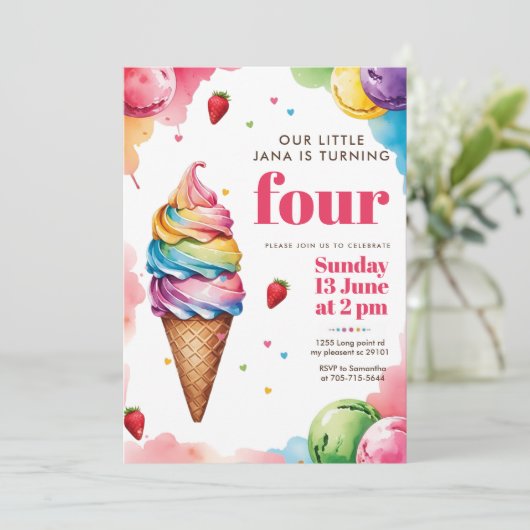 Pastel Ice Cream Cone Birthday | Girl’s Sweet  Kaart (Staand voorkant)