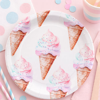 Pastel Ice Cream Cone Party Plates | Sweet Birthda Papieren Bordje