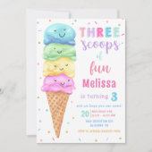 Pastel Ice Cream Drie Scoops van Fun Verjaardag Kaart (Voorkant)