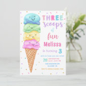 Pastel Ice Cream Drie Scoops van Fun Verjaardag Kaart (Staand voorkant)