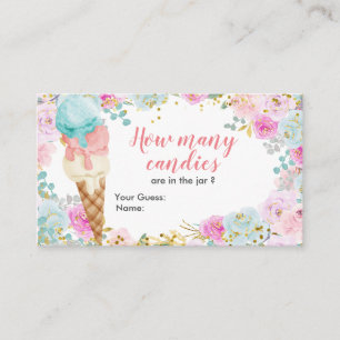 Pastel Ice Cream Floral raden hoeveel Snoepjes Informatiekaartje
