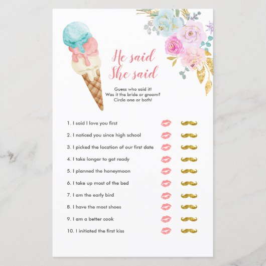 Pastel Ice Cream Floral zei dat ze Kaart zei (Voorkant)