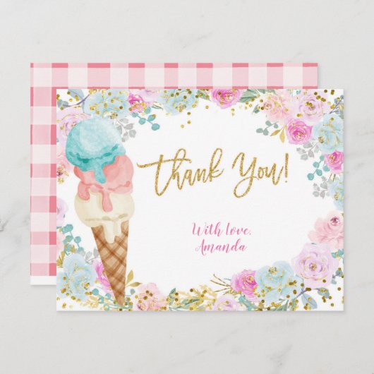 Pastel Ice Cream Hartelijk dank! Bedankkaart (Voorkant / Achterkant)