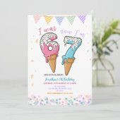 Pastel Ice Cream Six Seven Birthday Party Glitter Kaart (Staand voorkant)