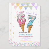 Pastel Ice Cream Six Seven Birthday Party Glitter Kaart (Voorkant / Achterkant)