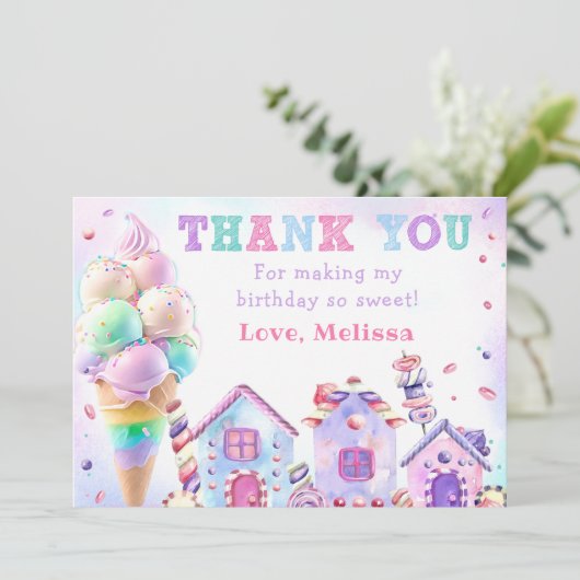 Pastel Ice Cream Verjaardag Dank u kaart (Staand voorkant)
