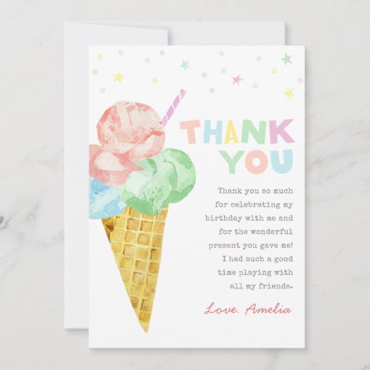 Pastel Ice Cream Verjaardag Dank u kaart (Voorkant)