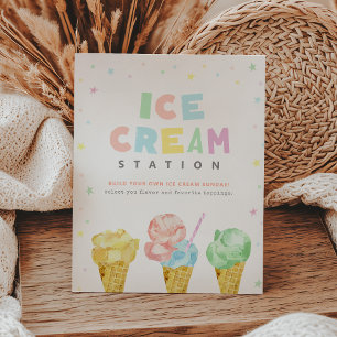 Pastel Ice Cream Verjaardag Ice Cream Station Sign Reclamebord Met Voetstuk