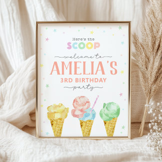 Pastel Ice Cream Verjaardag Welkomstbord Poster