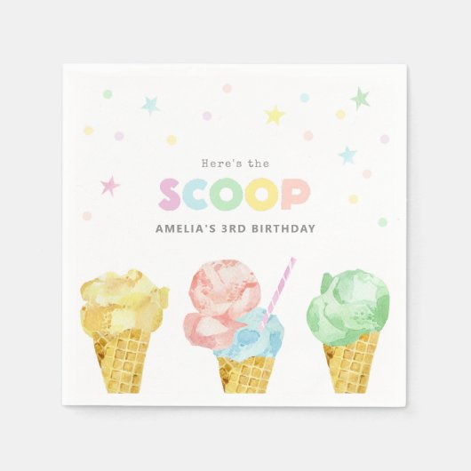 Pastel Ice Cream Verjaardagsfeestje Servetten (Voorkant)