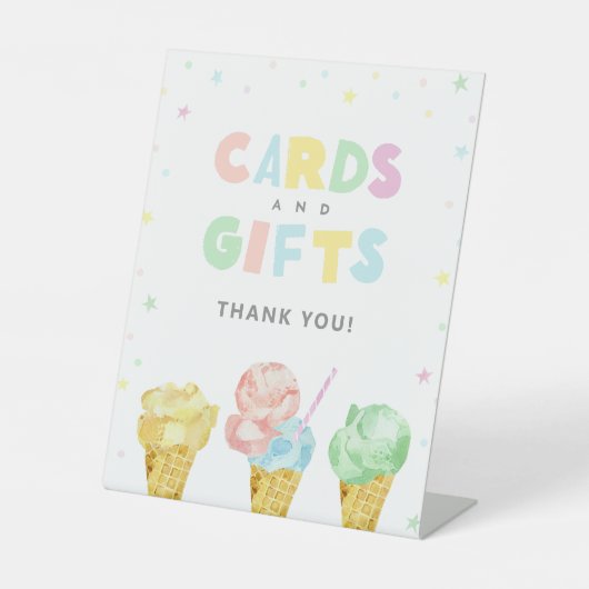 Pastel Ice Cream Verjaardagskaarten en Geschenken Reclamebord Met Voetstuk (Voorkant)