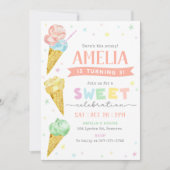 Pastel Ice Cream verjaardagsuitnodiging Kaart (Voorkant)